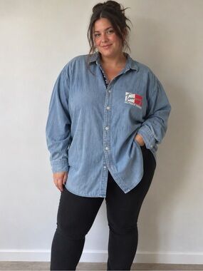 Vintage Tommy Hilfiger Denim XXXL Button Down Shirt Y2K 90s Oversized Streetwear